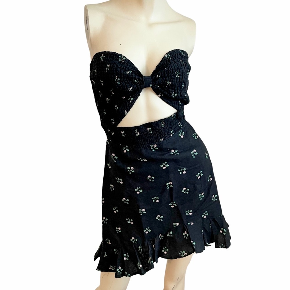Winston White strapless peek a boo floral mini- m